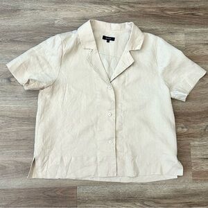 Quince women’s S 100 percent European linen Tan Short Sleeve Shirt button up